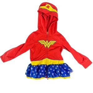Wonder Woman Girls Zip Up Hoodie Costume Jacket Red Blue Tutu Stars 4T 78H6503WN